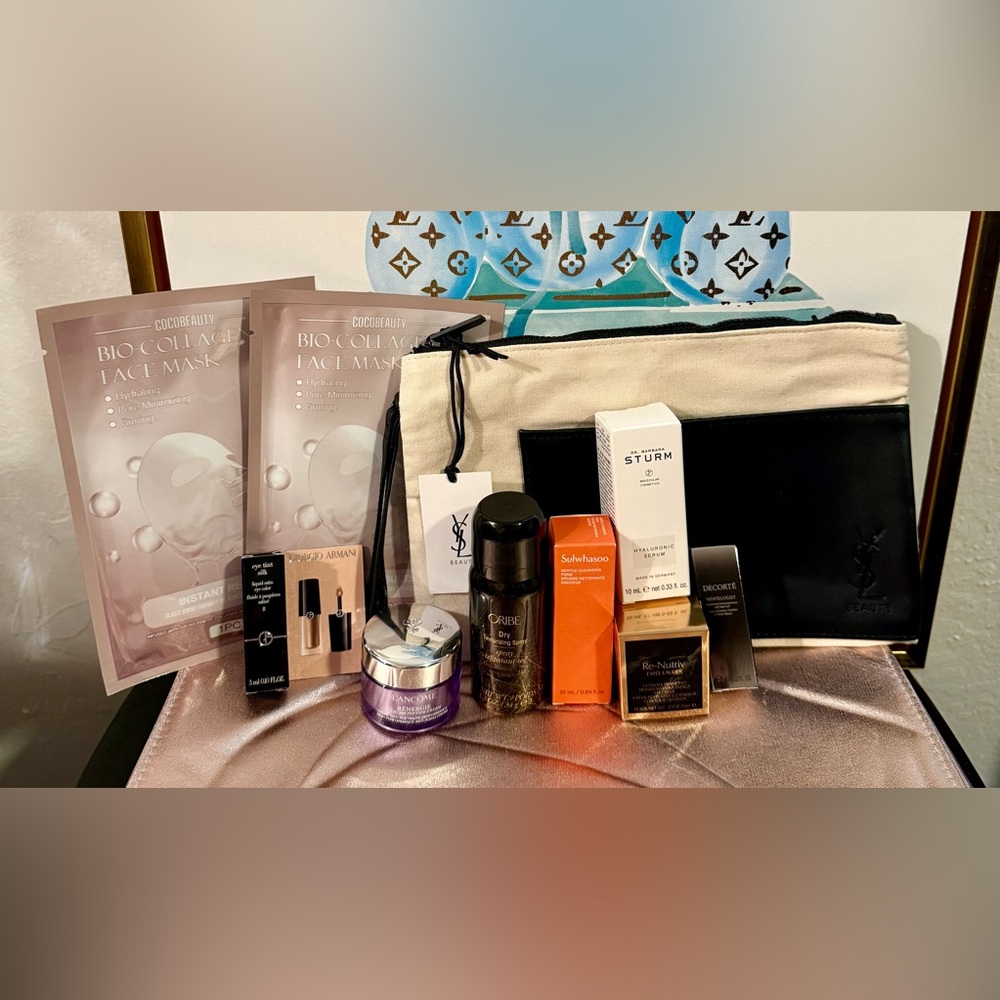 YSL Black and White, linen and leather beauty pouch with luxury skin care! 🌹GWP